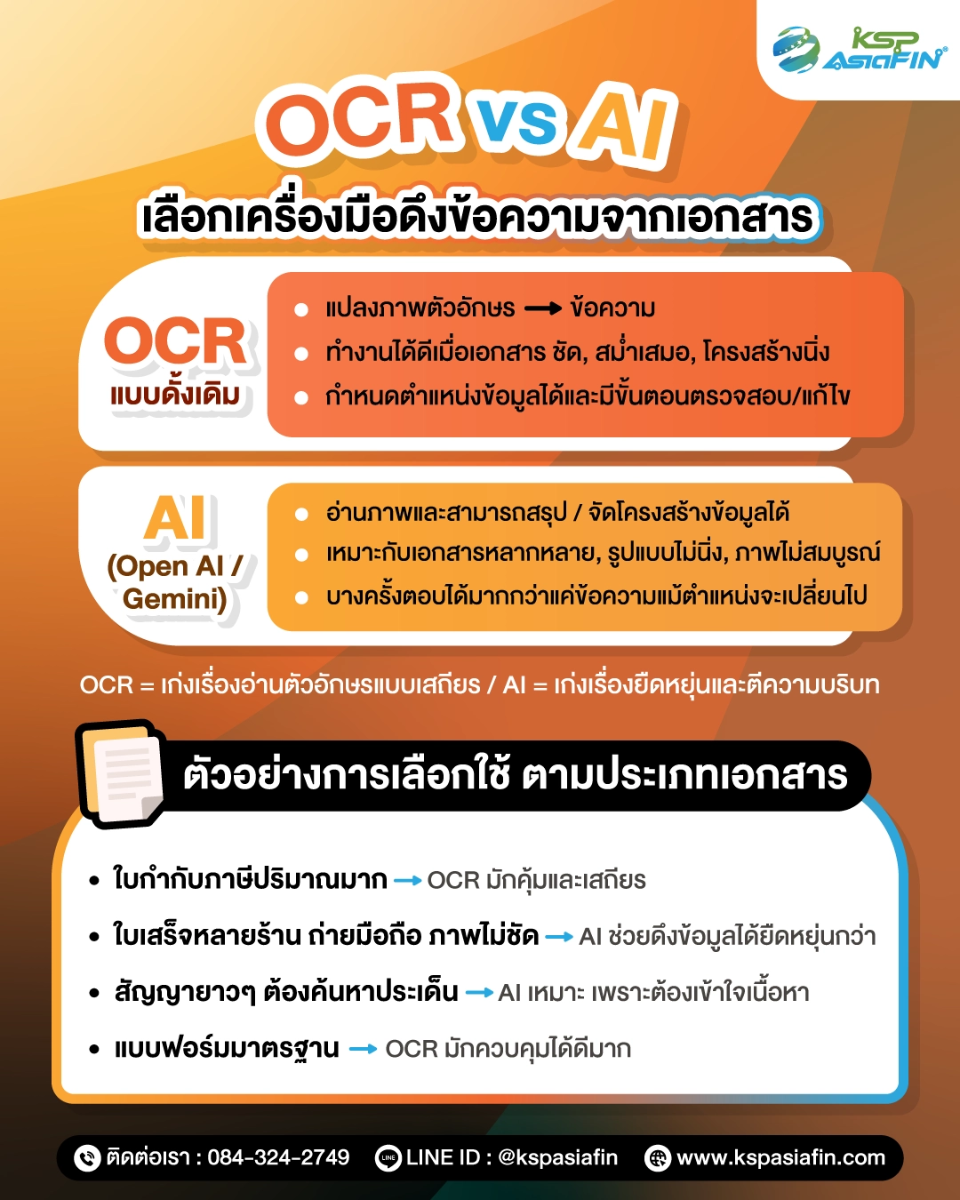 อินโฟกราฟิก OCR vs AI ต่างกันอย่างไร